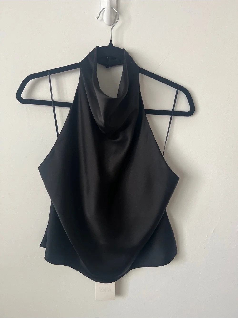NWT Zara Black Satin Cowl Halter Camisole - Picture 1 of 5